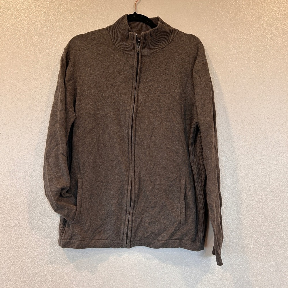 Gap Mens Brown 100% Cotton Full Zip Mock Neck Cardigan‎ Sweater Largee